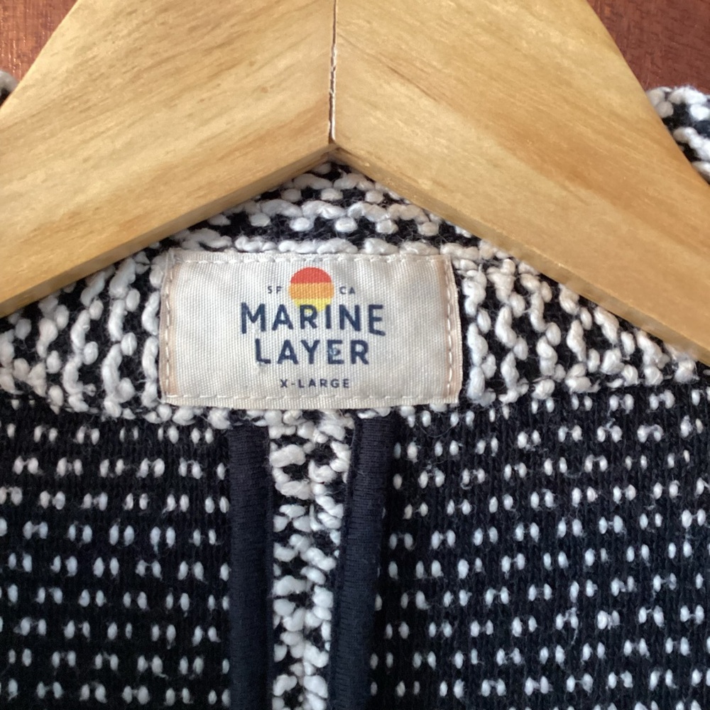 Marine Layer Birdseye Long Cardigan Jacket Sweater Beige Black XL - Picture 8 of 11